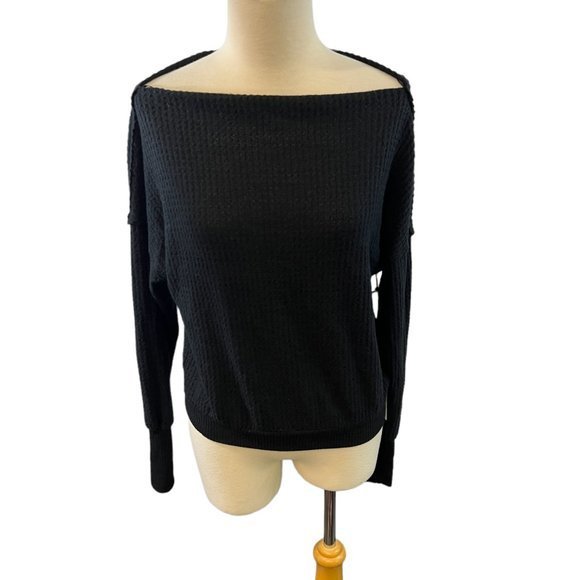 NWT TREASURE & BOND Off the Shoulder Thermal Knit Top in Black (XXS) - Picture 9 of 10